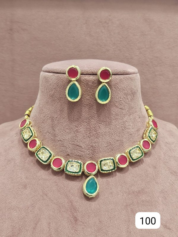 Elegant Kundan Necklace Set – Code 100