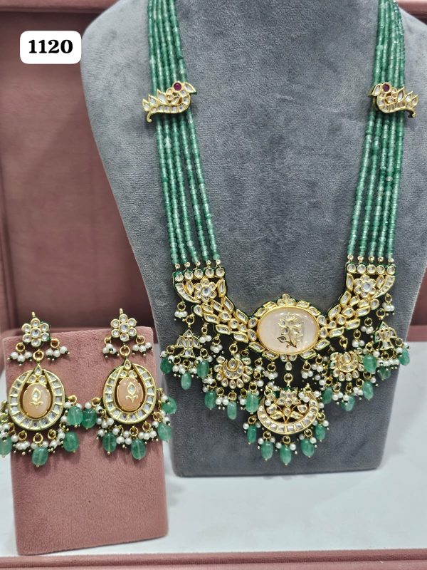 Royal Green Beads Long Necklace Set – 1120